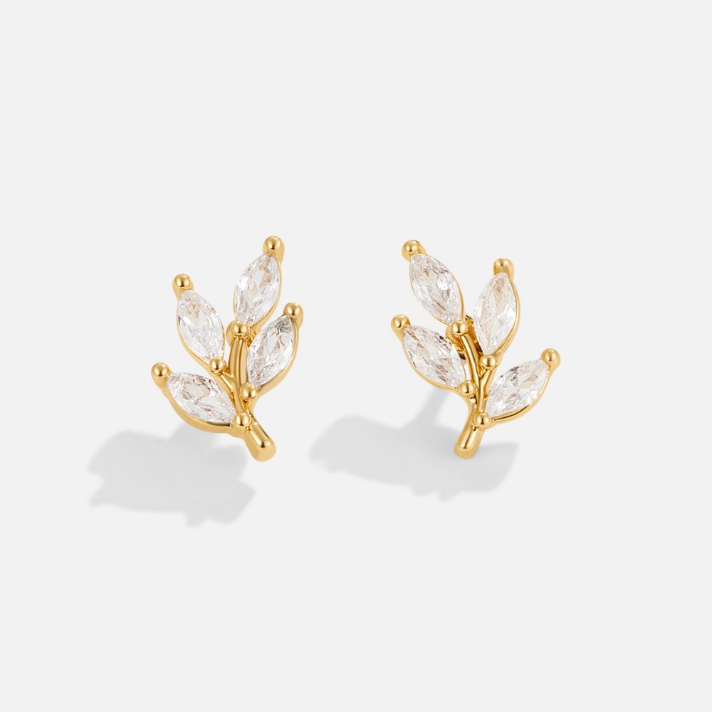 Delicate Crystal Leaf Stud Earrings for Daily Wear