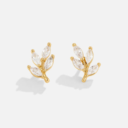 Delicate Crystal Leaf Stud Earrings for Daily Wear