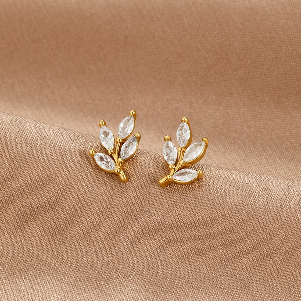 Delicate Crystal Leaf Stud Earrings for Daily Wear