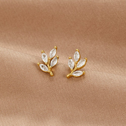 Delicate Crystal Leaf Stud Earrings for Daily Wear