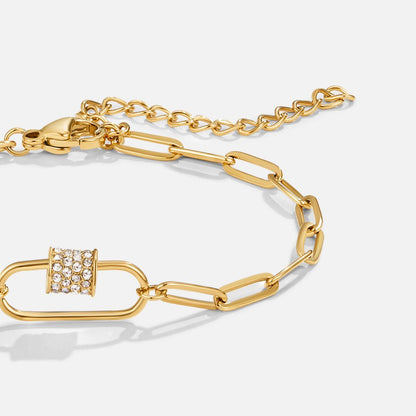 Crystal Charm and Paperclip Chain Bracelet Set