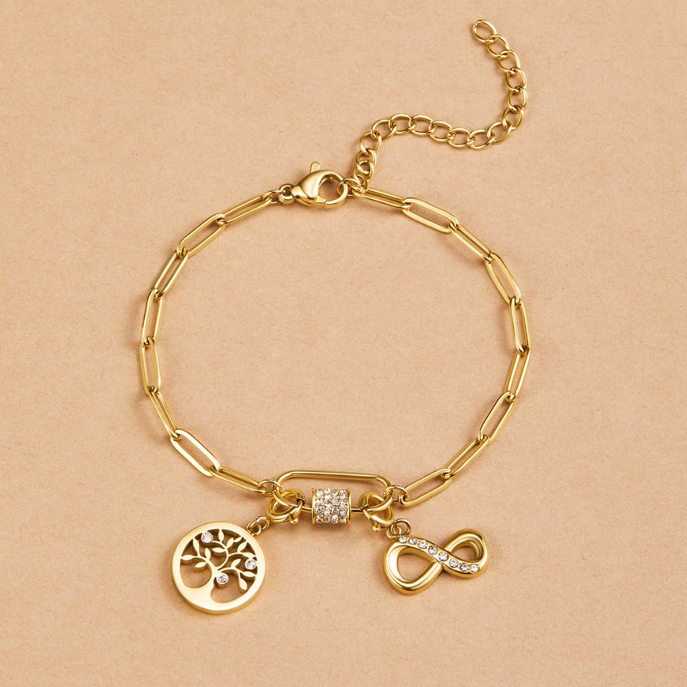 Crystal Charm and Paperclip Chain Bracelet Set