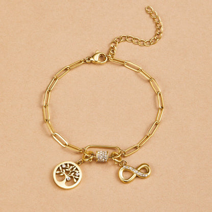 Crystal Charm and Paperclip Chain Bracelet Set