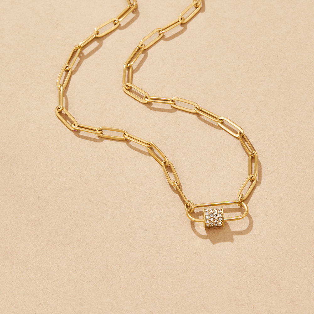 Paperclip Chain and Crystal Charm Necklace Set
