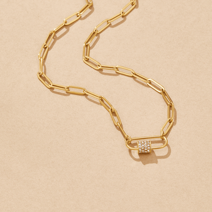 Paperclip Chain and Crystal Charm Necklace Set