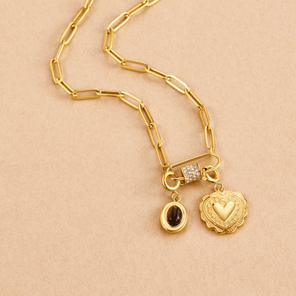 Paperclip Chain and Crystal Charm Necklace Set