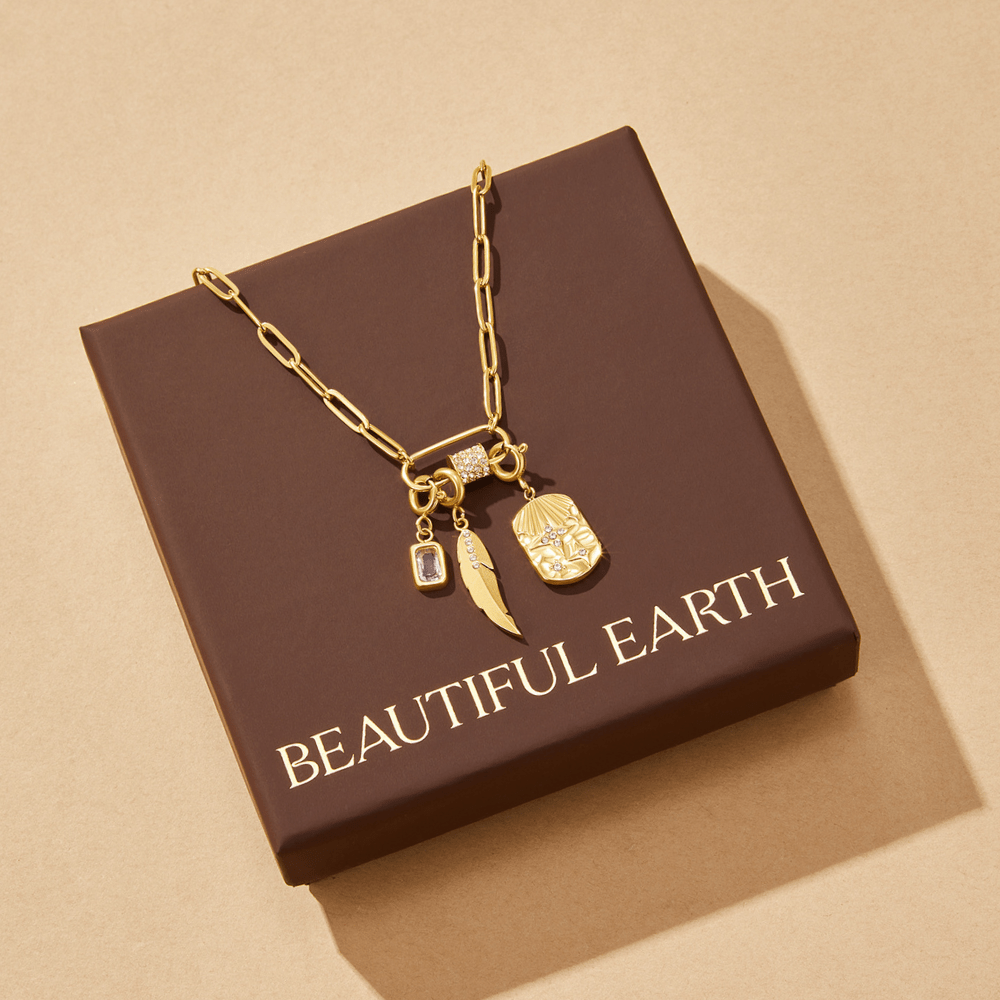 Paperclip Chain and Crystal Charm Necklace Set