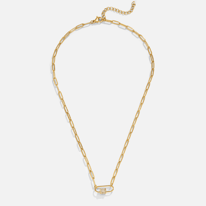 Paperclip Chain and Crystal Charm Necklace Set