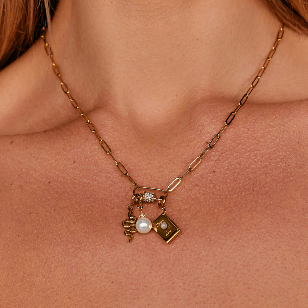 Paperclip Chain and Crystal Charm Necklace Set