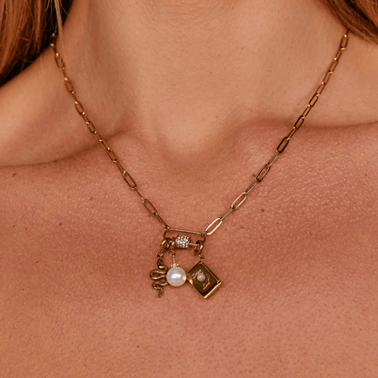 Paperclip Chain and Crystal Charm Necklace Set