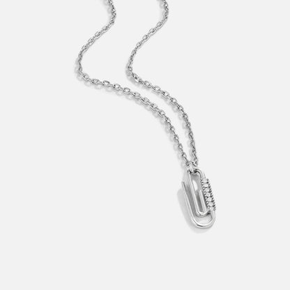 Crystal Detailed Silver-Tone Paperclip Necklace