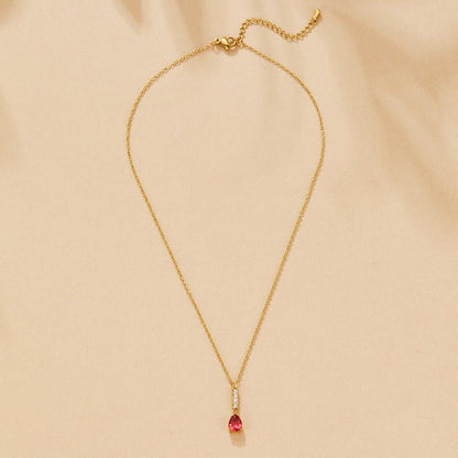 Crystal-Set Ruby Red Teardrop Pendant Necklace