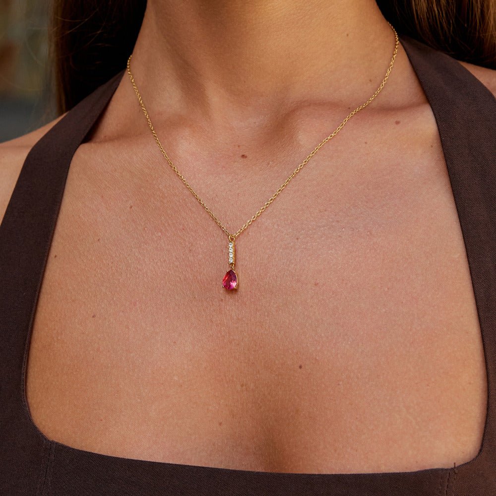 Crystal-Set Ruby Red Teardrop Pendant Necklace