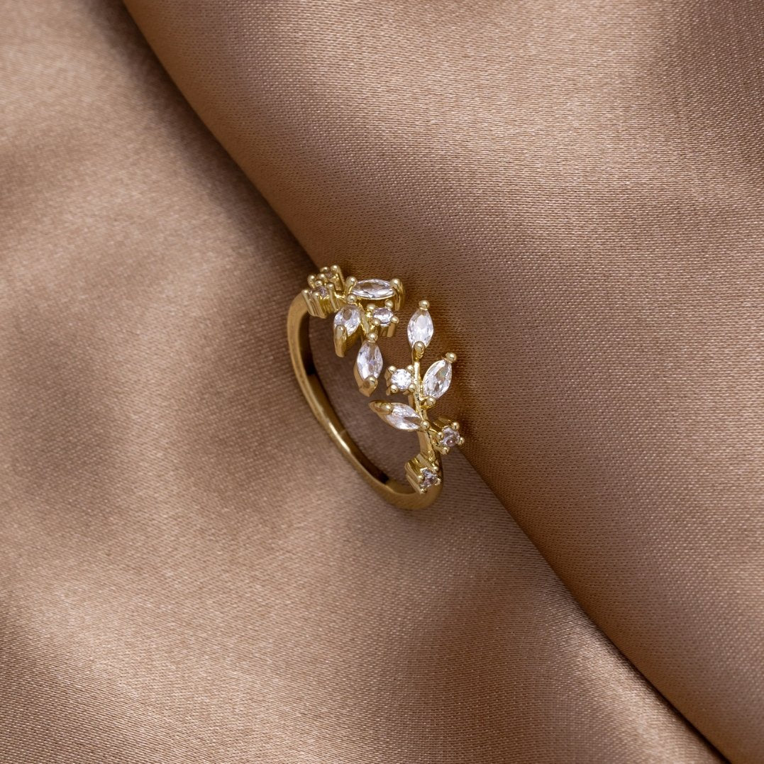 Slender Trailing Vine Gold-Tone Crystal Ring
