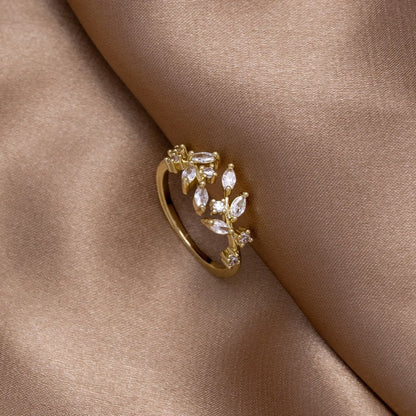 Slender Trailing Vine Gold-Tone Crystal Ring