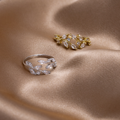 Slender Trailing Vine Gold-Tone Crystal Ring