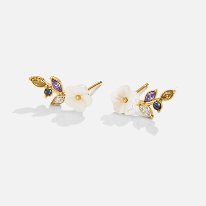 White Blossom Earrings Set with Fine Crystal
