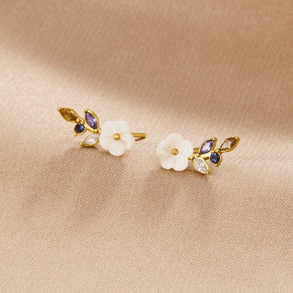 White Blossom Earrings Set with Fine Crystal