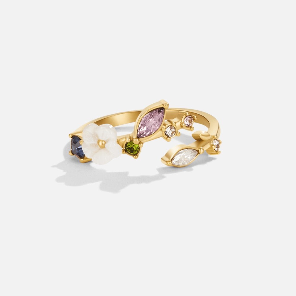 Ivory White Blossom Crystal Gold-Tone Ring