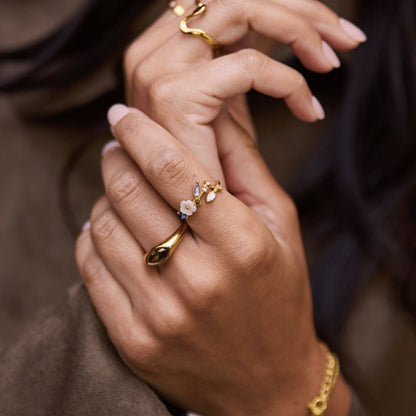 Ivory White Blossom Crystal Gold-Tone Ring