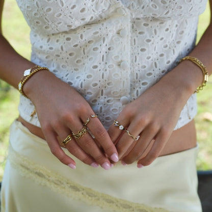 Ivory White Blossom Crystal Gold-Tone Ring