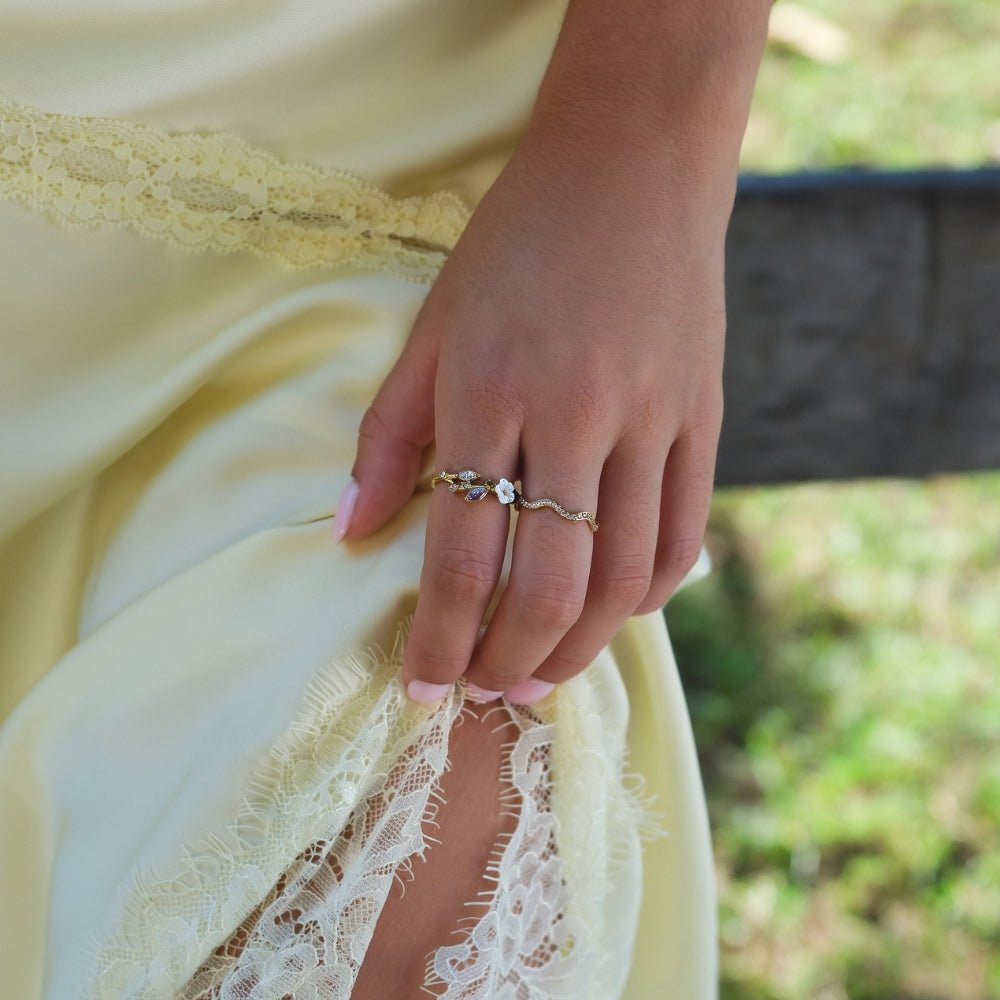 Ivory White Blossom Crystal Gold-Tone Ring