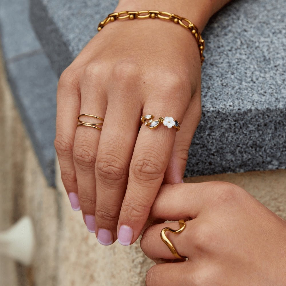 Ivory White Blossom Crystal Gold-Tone Ring