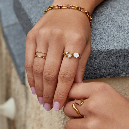 Ivory White Blossom Crystal Gold-Tone Ring