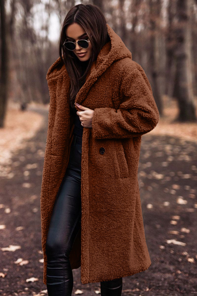 Women's Long Teddy Coat – Plush Faux Fur Texture