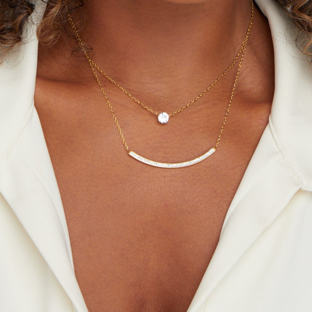Delicate Crystal Set Layered Chain Necklace