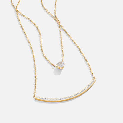 Delicate Crystal Set Layered Chain Necklace