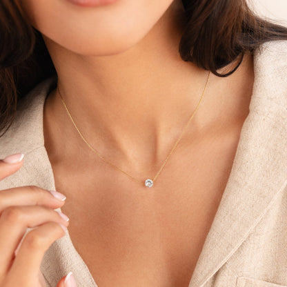 Small Round Crystal Solitaire Fine Necklace
