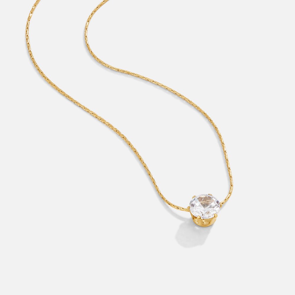 Small Round Crystal Solitaire Fine Necklace