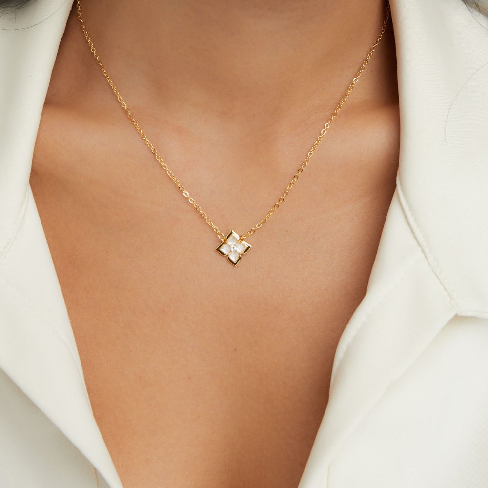 Dalia White Petal Clover Charm Necklace