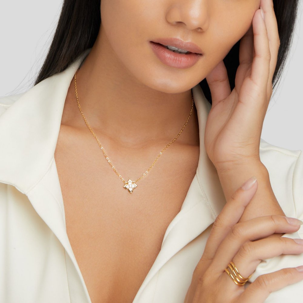 Dalia White Petal Clover Charm Necklace