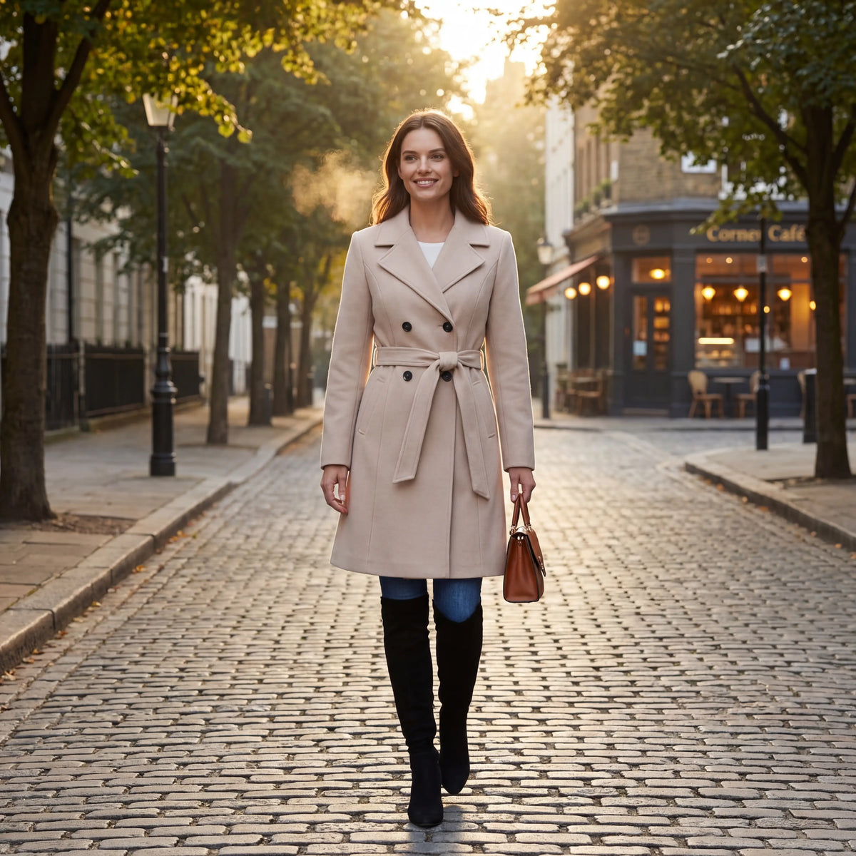 Women's Long Wool Coat – Fitted with Back Lacing