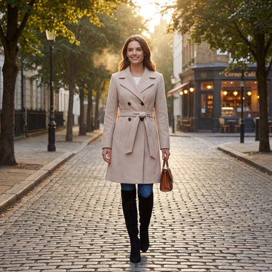 Women's Long Wool Coat – Fitted with Back Lacing
