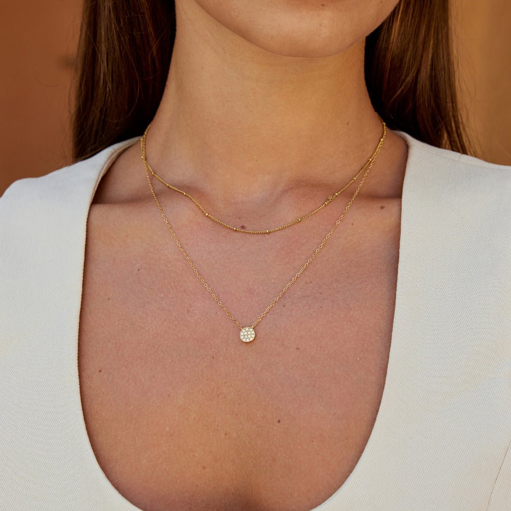 Elaine Crystal Set Slim Disc Pendant Necklace