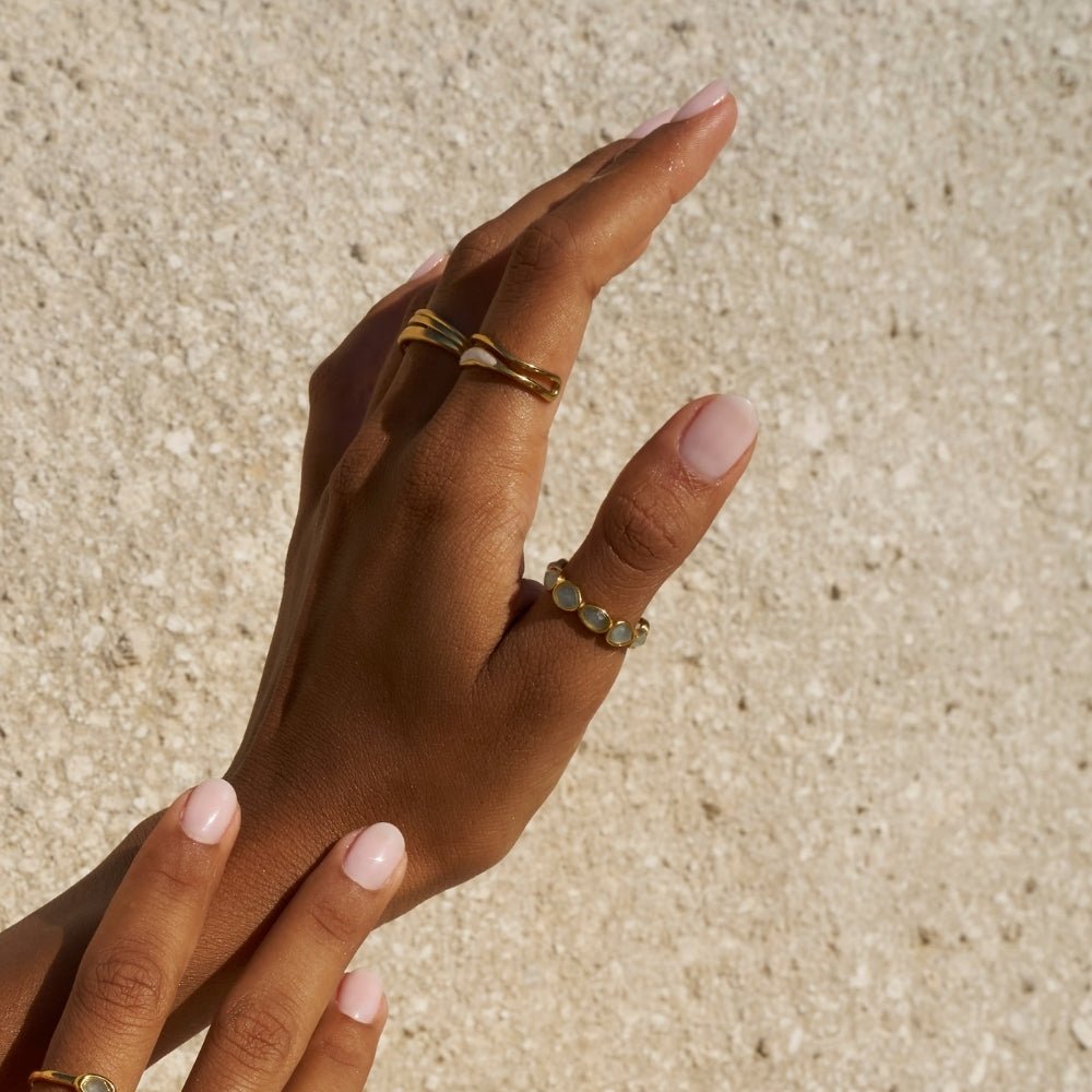 Elise Milky Moonstone-Effect Slim Band Ring