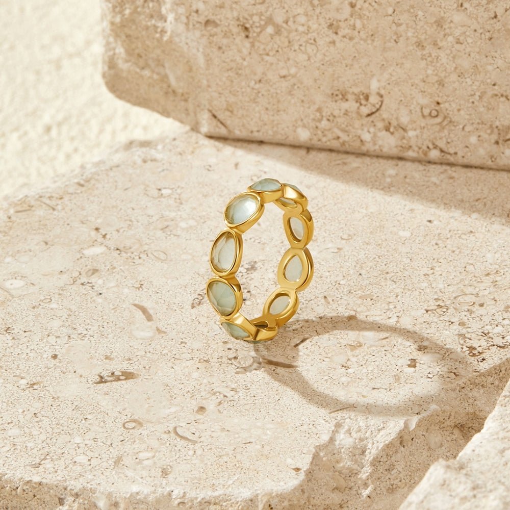Elise Milky Moonstone-Effect Slim Band Ring