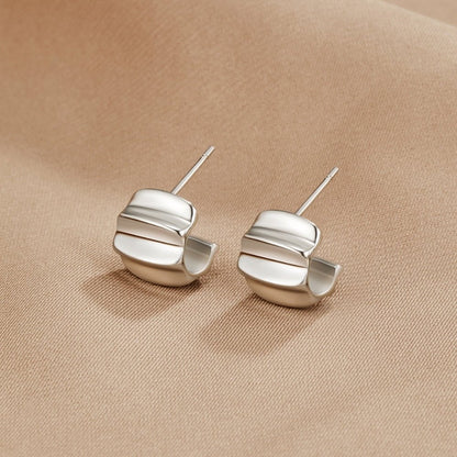 Elsa Small Wave Line Silver-Tone Hoop Earrings