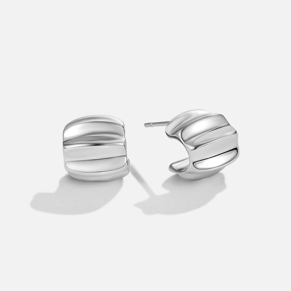 Elsa Small Wave Line Silver-Tone Hoop Earrings