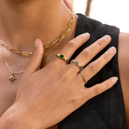 Ember Green Crystal Warm Gold-Tone Band Ring