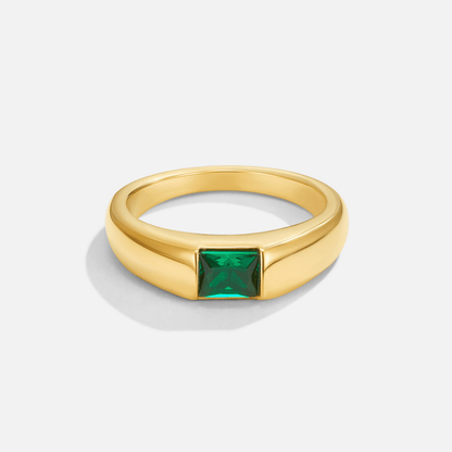 Ember Green Crystal Warm Gold-Tone Band Ring