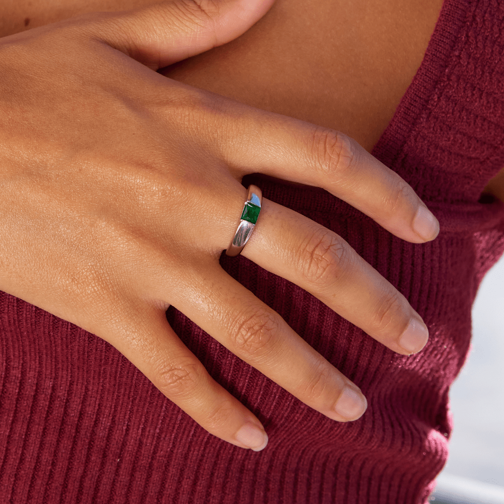 Ember Emerald Green Stone Ring in Silver-Tone
