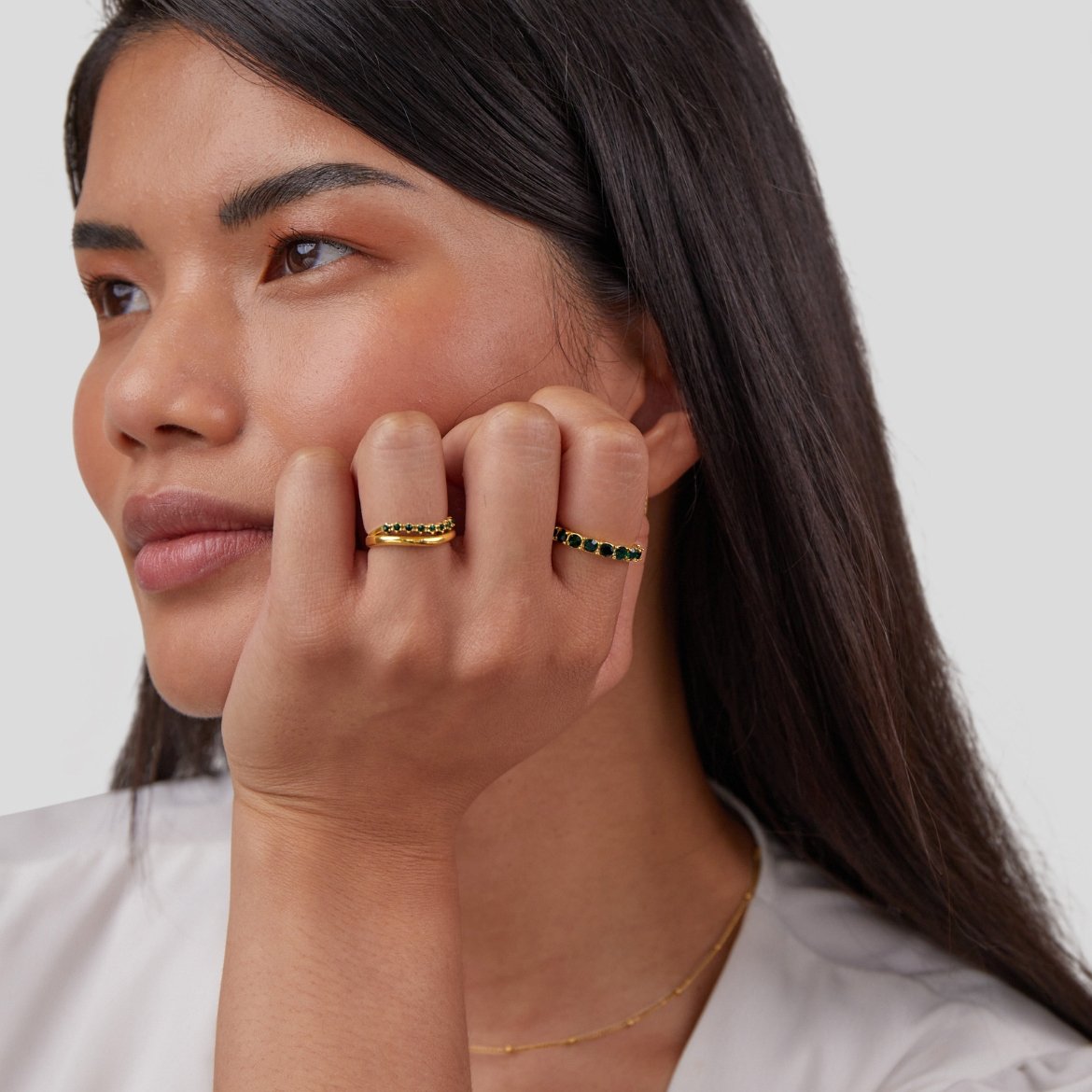 Rich Green Crystal Wide Set Cocktail Ring