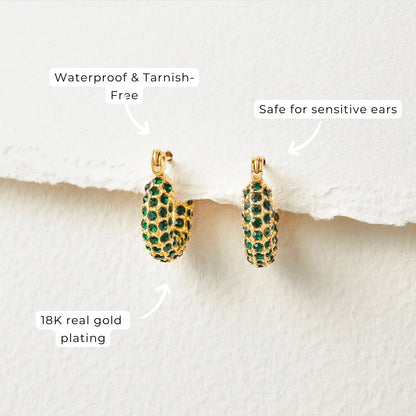 Deep Emerald Green Crystal Hoop Earrings