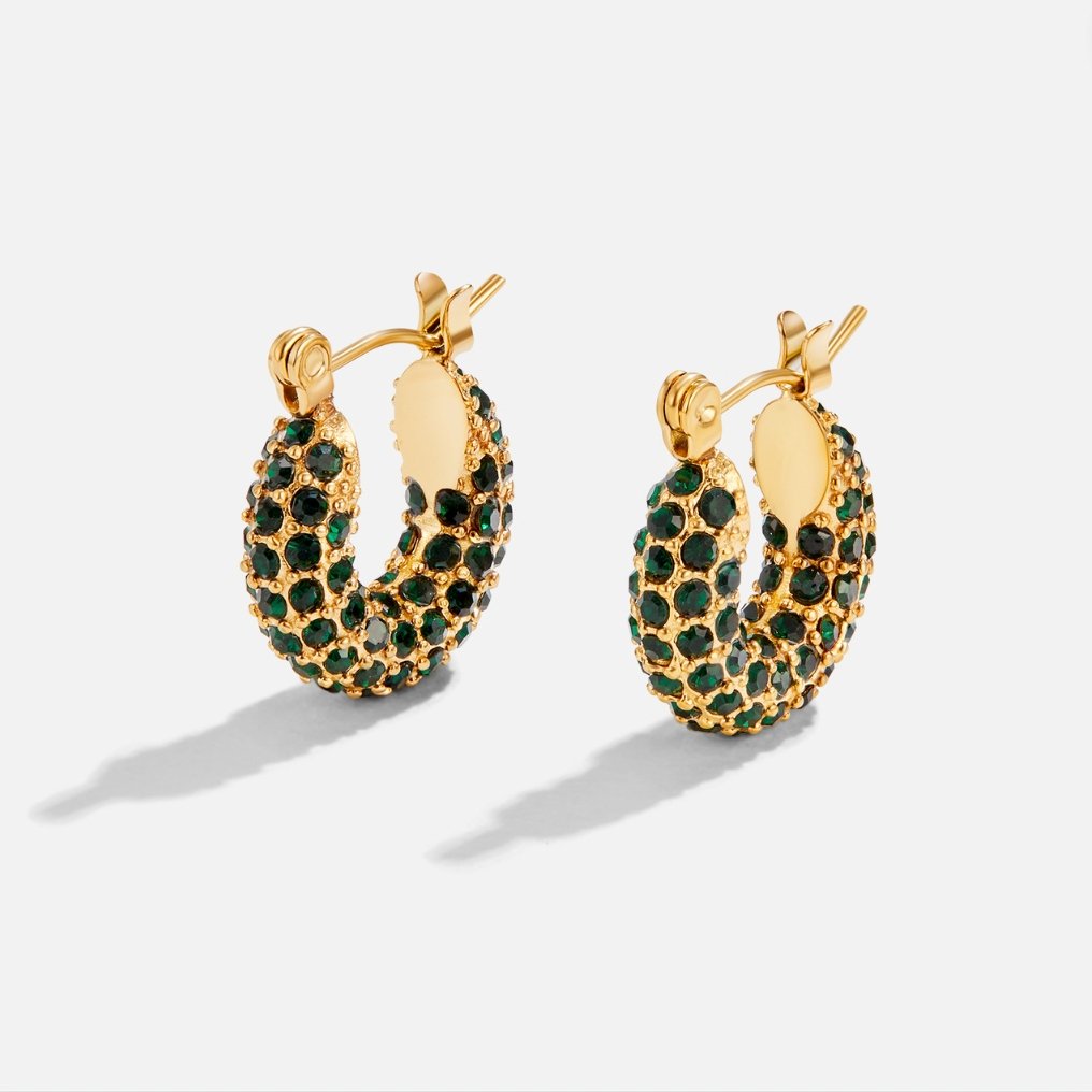 Deep Emerald Green Crystal Hoop Earrings