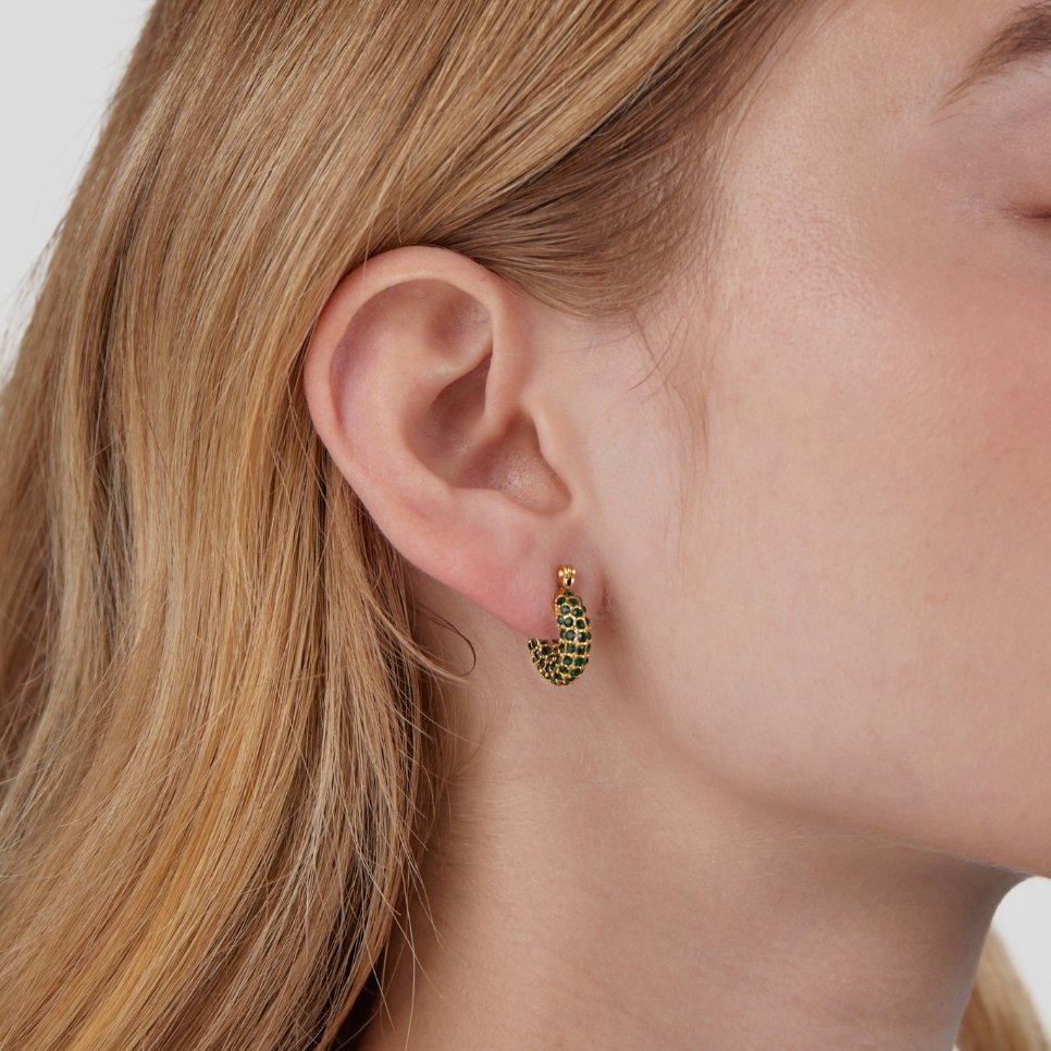 Deep Emerald Green Crystal Hoop Earrings