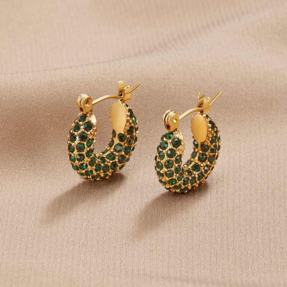 Deep Emerald Green Crystal Hoop Earrings
